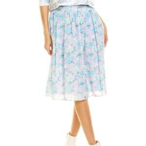 LoveShackFancy Chanson Midi Skirt 0 Aqua Blue Lavender Floral Poplin Hearts